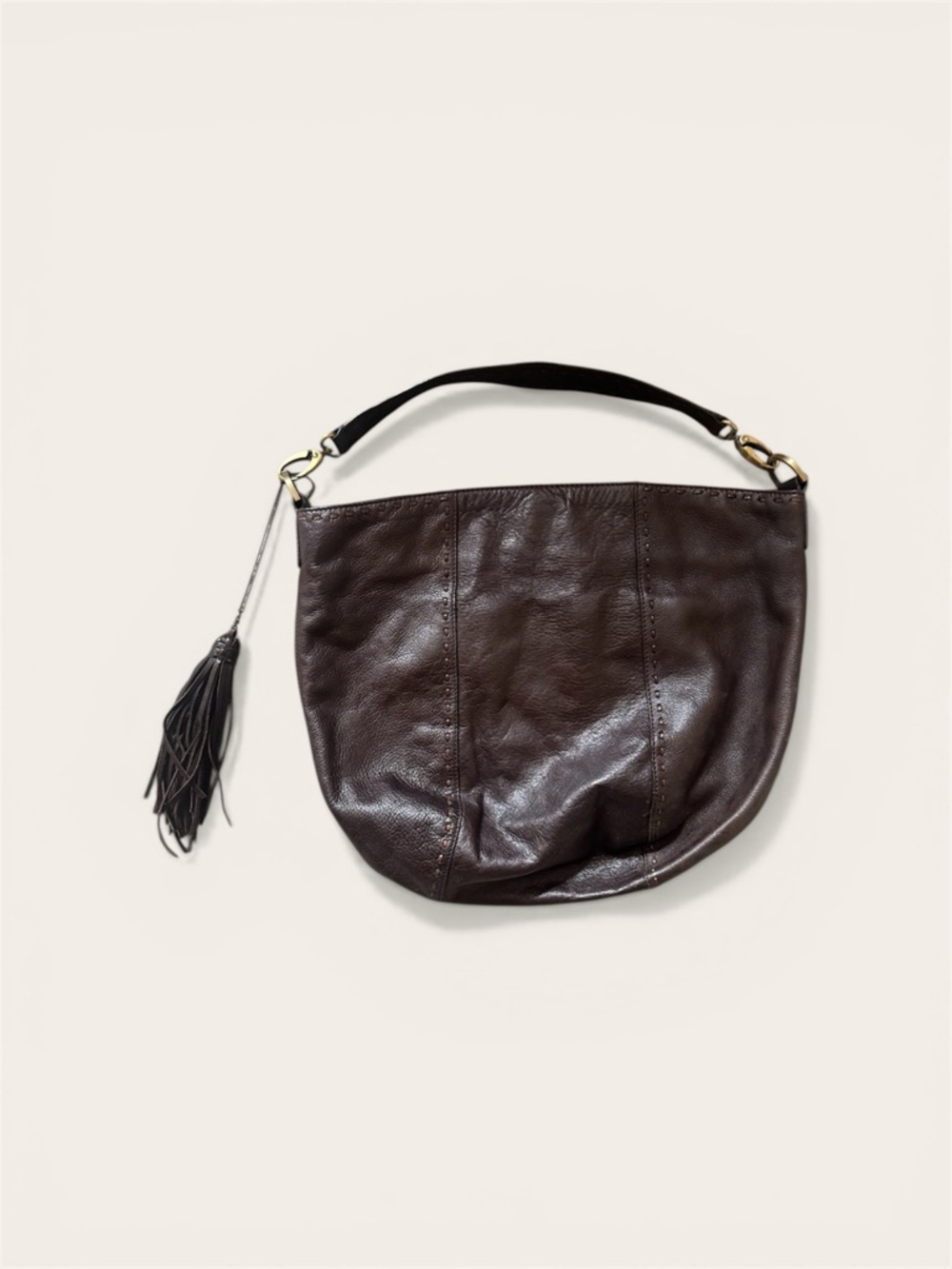 Sigrid Olsen Dark Brown Leather Shoulder Bag with Tassel